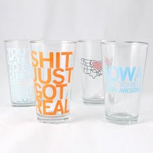 Load image into Gallery viewer, Iowa Vowels Pint Glass
